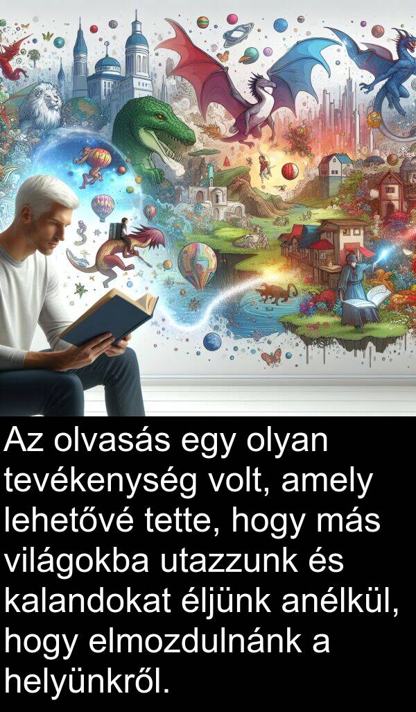 olvasás: Az olvasás egy olyan tevékenység volt, amely lehetővé tette, hogy más világokba utazzunk és kalandokat éljünk anélkül, hogy elmozdulnánk a helyünkről.
