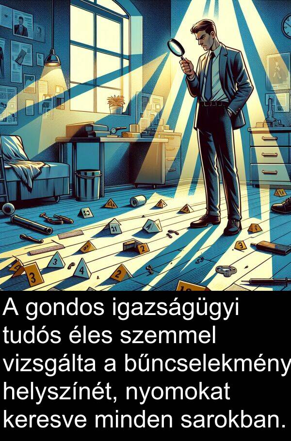 sarokban: A gondos igazságügyi tudós éles szemmel vizsgálta a bűncselekmény helyszínét, nyomokat keresve minden sarokban.