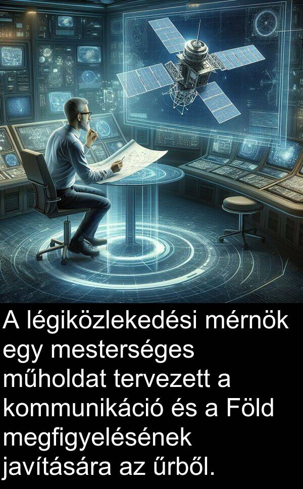 javítására: A légiközlekedési mérnök egy mesterséges műholdat tervezett a kommunikáció és a Föld megfigyelésének javítására az űrből.