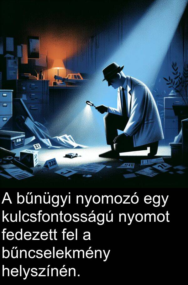 nyomot: A bűnügyi nyomozó egy kulcsfontosságú nyomot fedezett fel a bűncselekmény helyszínén.