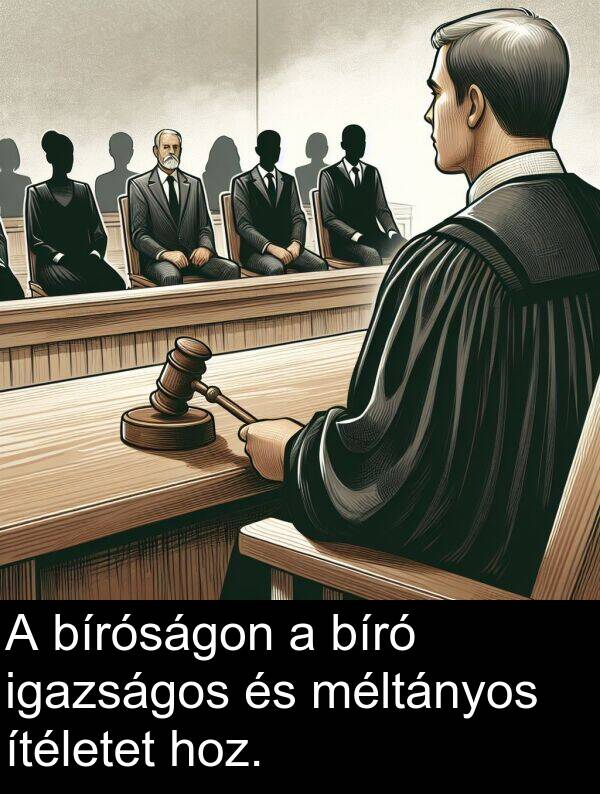 hoz: A bíróságon a bíró igazságos és méltányos ítéletet hoz.