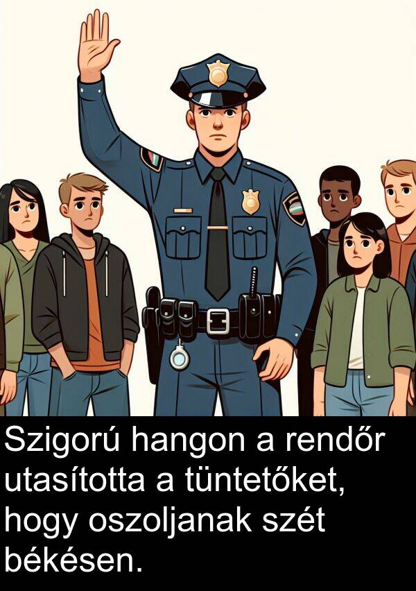 utasította: Szigorú hangon a rendőr utasította a tüntetőket, hogy oszoljanak szét békésen.
