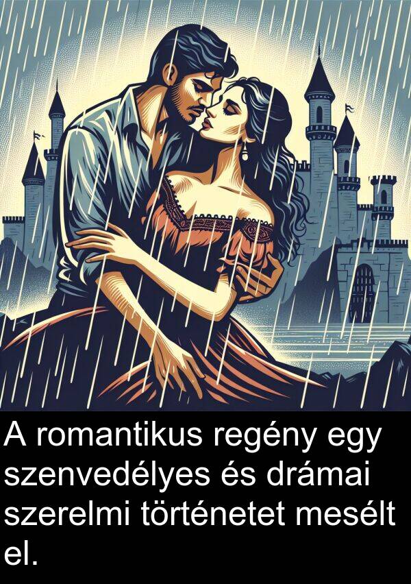 mesélt: A romantikus regény egy szenvedélyes és drámai szerelmi történetet mesélt el.