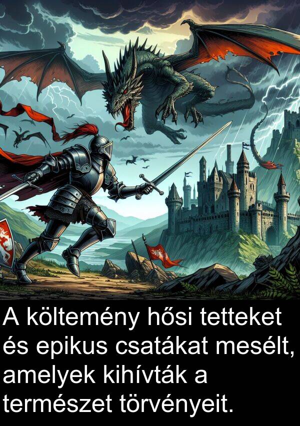 mesélt: A költemény hősi tetteket és epikus csatákat mesélt, amelyek kihívták a természet törvényeit.