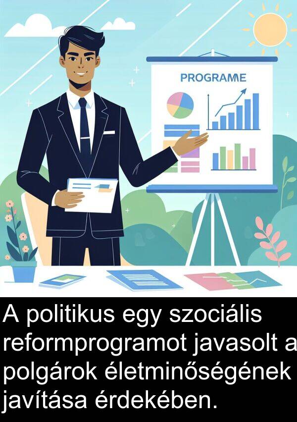 javítása: A politikus egy szociális reformprogramot javasolt a polgárok életminőségének javítása érdekében.