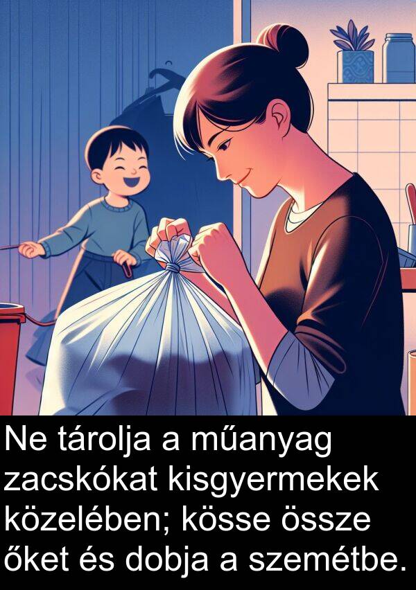 őket: Ne tárolja a műanyag zacskókat kisgyermekek közelében; kösse össze őket és dobja a szemétbe.