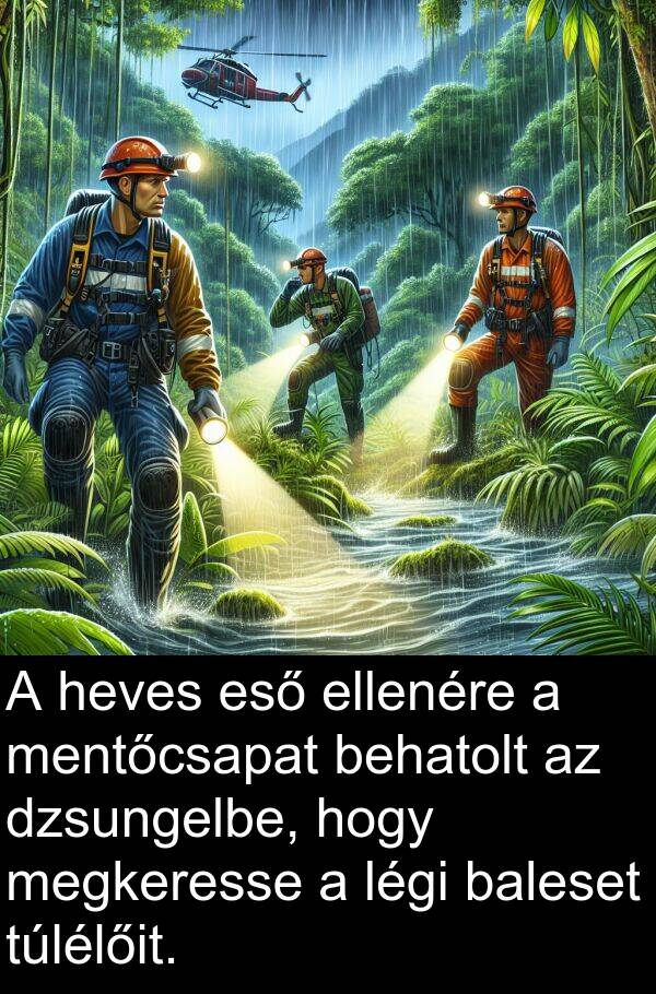 megkeresse: A heves eső ellenére a mentőcsapat behatolt az dzsungelbe, hogy megkeresse a légi baleset túlélőit.