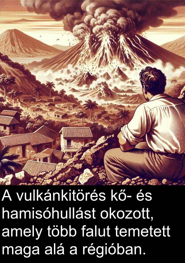 okozott: A vulkánkitörés kő- és hamisóhullást okozott, amely több falut temetett maga alá a régióban.