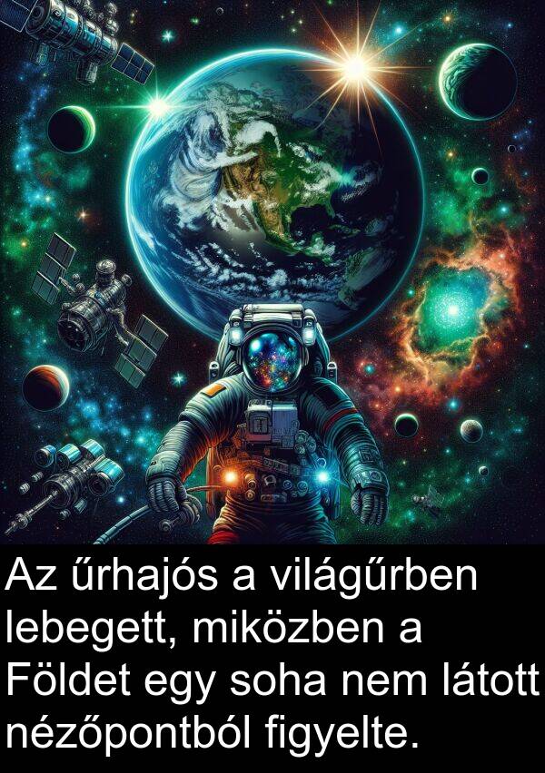 világűrben: Az űrhajós a világűrben lebegett, miközben a Földet egy soha nem látott nézőpontból figyelte.