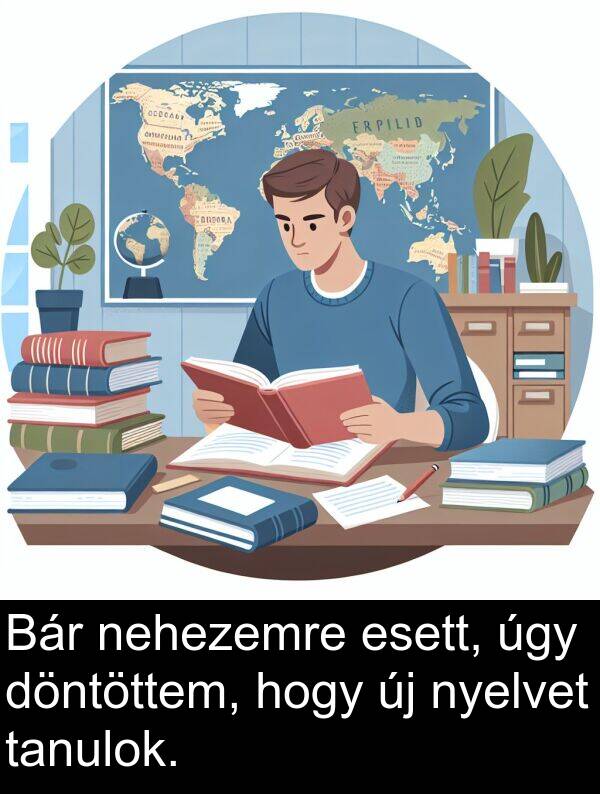 úgy: Bár nehezemre esett, úgy döntöttem, hogy új nyelvet tanulok.