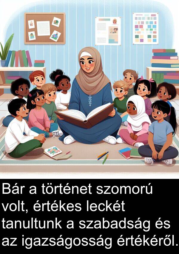 történet: Bár a történet szomorú volt, értékes leckét tanultunk a szabadság és az igazságosság értékéről.