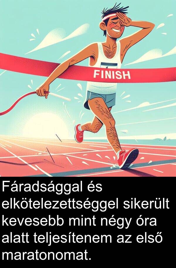 maratonomat: Fáradsággal és elkötelezettséggel sikerült kevesebb mint négy óra alatt teljesítenem az első maratonomat.
