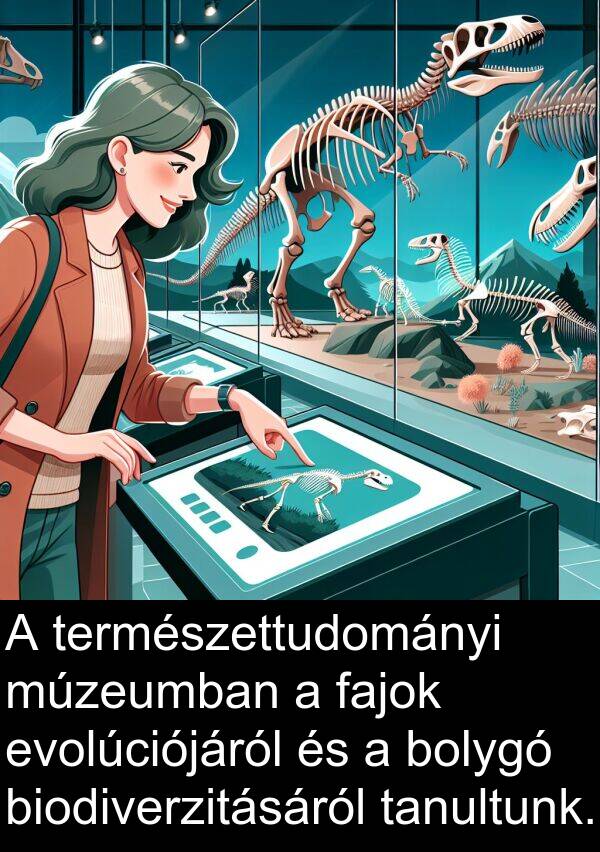 múzeumban: A természettudományi múzeumban a fajok evolúciójáról és a bolygó biodiverzitásáról tanultunk.