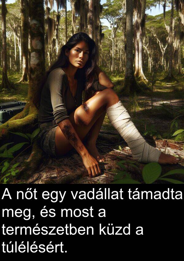 vadállat: A nőt egy vadállat támadta meg, és most a természetben küzd a túlélésért.