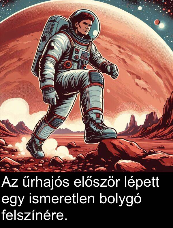 bolygó: Az űrhajós először lépett egy ismeretlen bolygó felszínére.