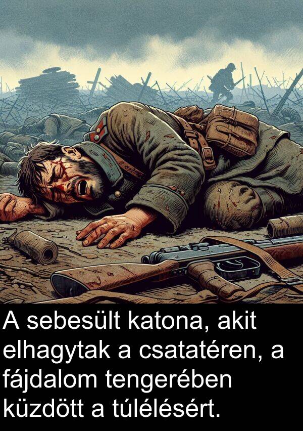 sebesült: A sebesült katona, akit elhagytak a csatatéren, a fájdalom tengerében küzdött a túlélésért.