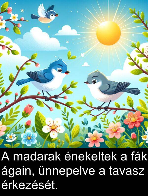 madarak: A madarak énekeltek a fák ágain, ünnepelve a tavasz érkezését.