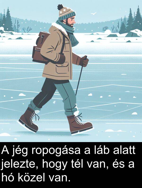 jég: A jég ropogása a láb alatt jelezte, hogy tél van, és a hó közel van.