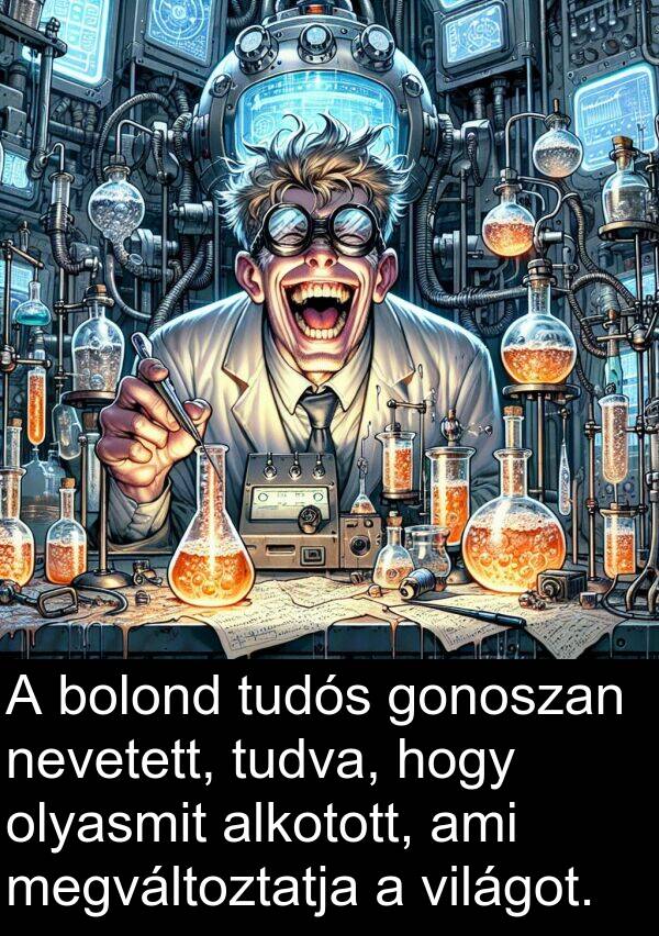 megváltoztatja: A bolond tudós gonoszan nevetett, tudva, hogy olyasmit alkotott, ami megváltoztatja a világot.