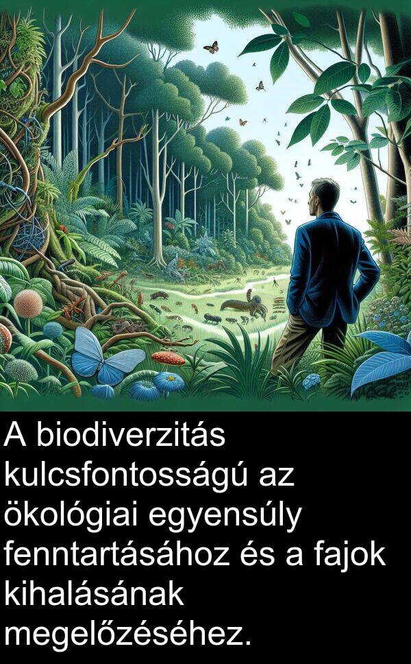 ökológiai: A biodiverzitás kulcsfontosságú az ökológiai egyensúly fenntartásához és a fajok kihalásának megelőzéséhez.