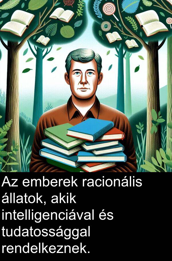 racionális: Az emberek racionális állatok, akik intelligenciával és tudatossággal rendelkeznek.