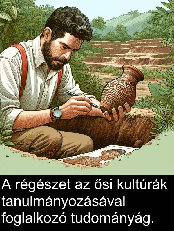 tudományág: A régészet az ősi kultúrák tanulmányozásával foglalkozó tudományág.