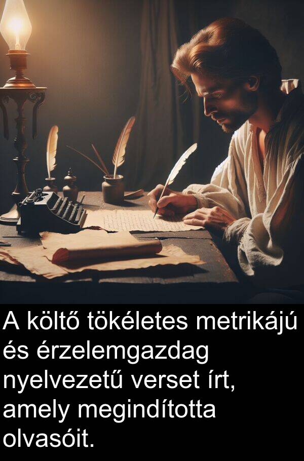 metrikájú: A költő tökéletes metrikájú és érzelemgazdag nyelvezetű verset írt, amely megindította olvasóit.