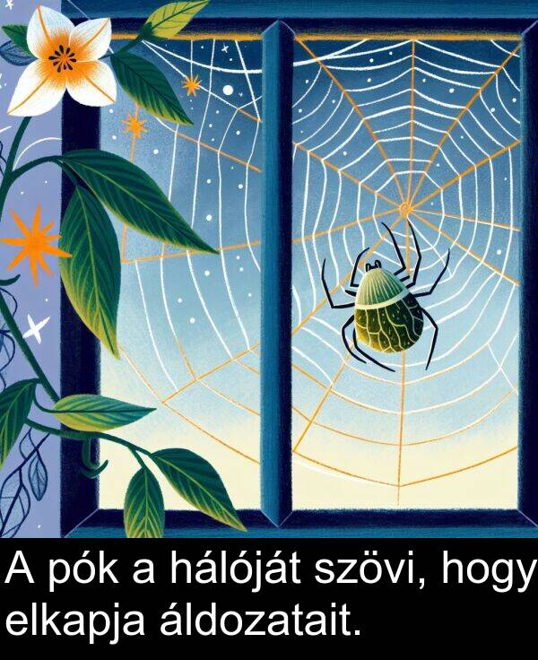 pók: A pók a hálóját szövi, hogy elkapja áldozatait.
