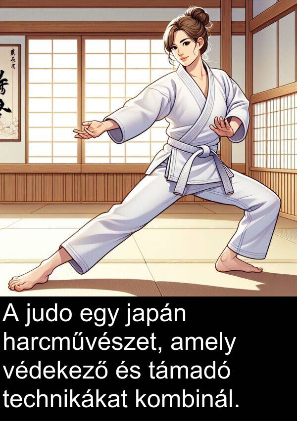 japán: A judo egy japán harcművészet, amely védekező és támadó technikákat kombinál.