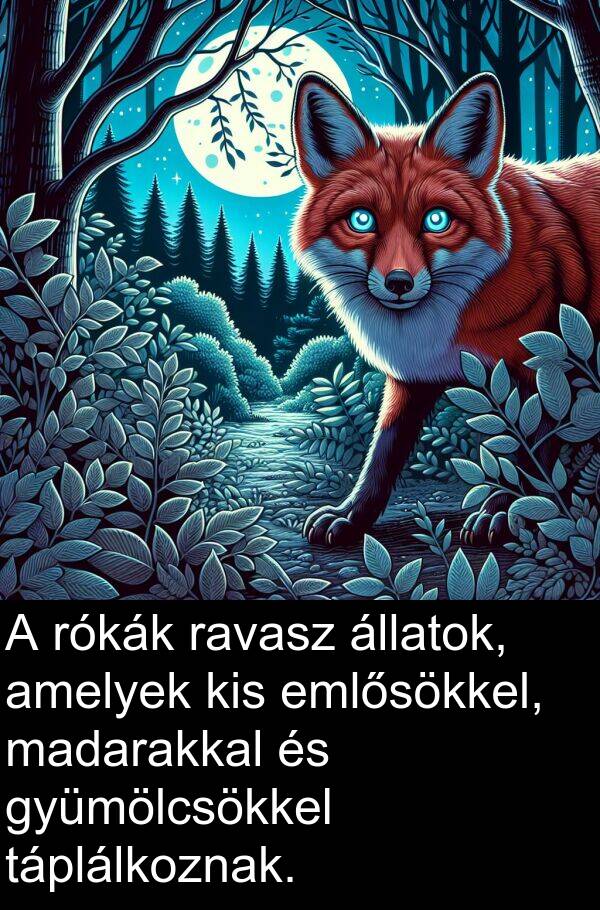 madarakkal: A rókák ravasz állatok, amelyek kis emlősökkel, madarakkal és gyümölcsökkel táplálkoznak.