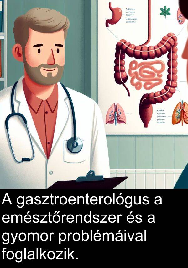 problémáival: A gasztroenterológus a emésztőrendszer és a gyomor problémáival foglalkozik.