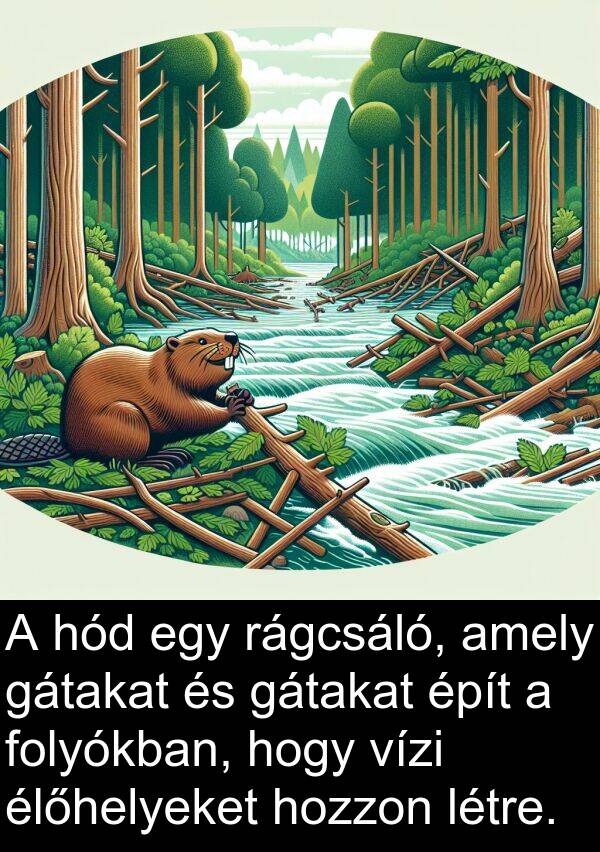 rágcsáló: A hód egy rágcsáló, amely gátakat és gátakat épít a folyókban, hogy vízi élőhelyeket hozzon létre.