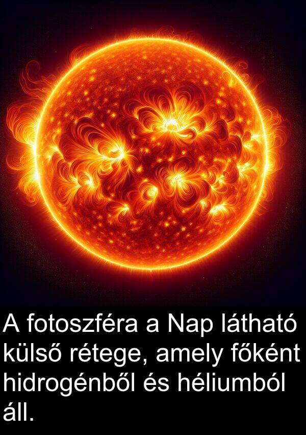 rétege: A fotoszféra a Nap látható külső rétege, amely főként hidrogénből és héliumból áll.