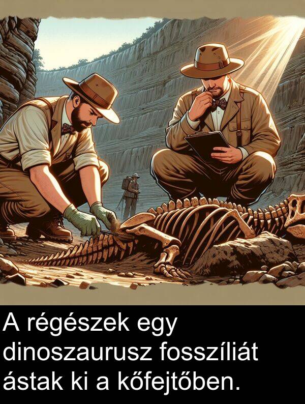 dinoszaurusz: A régészek egy dinoszaurusz fosszíliát ástak ki a kőfejtőben.