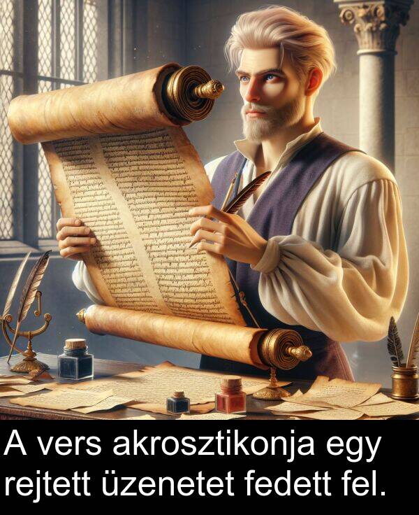 rejtett: A vers akrosztikonja egy rejtett üzenetet fedett fel.