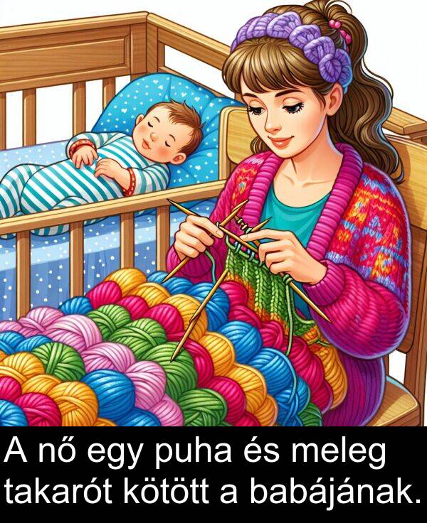 takarót: A nő egy puha és meleg takarót kötött a babájának.