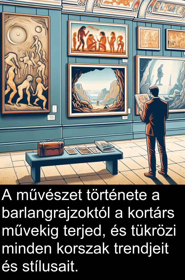 művészet: A művészet története a barlangrajzoktól a kortárs művekig terjed, és tükrözi minden korszak trendjeit és stílusait.