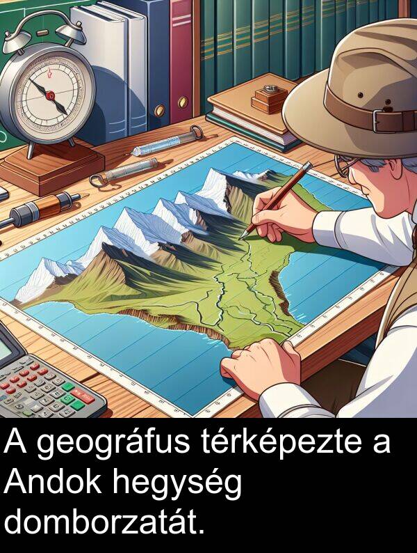 domborzatát: A geográfus térképezte a Andok hegység domborzatát.