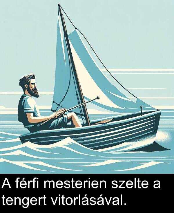 mesterien: A férfi mesterien szelte a tengert vitorlásával.