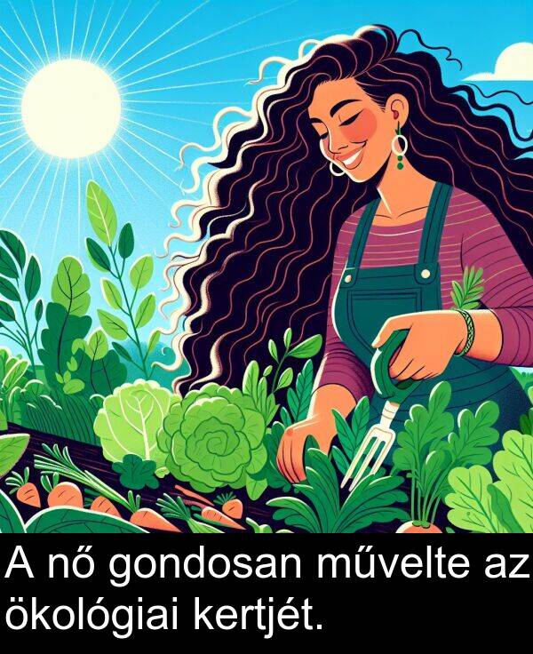 ökológiai: A nő gondosan művelte az ökológiai kertjét.