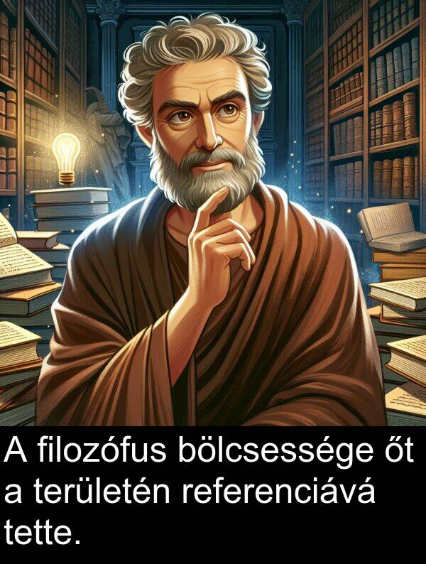 tette: A filozófus bölcsessége őt a területén referenciává tette.