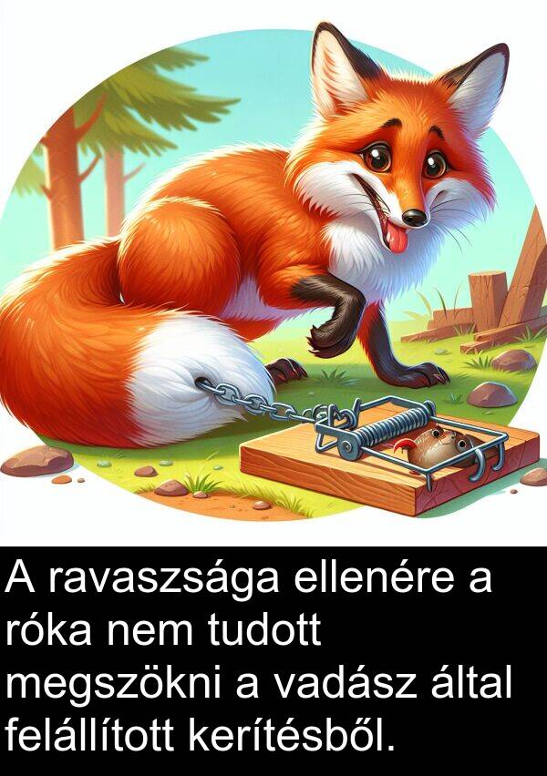 vadász: A ravaszsága ellenére a róka nem tudott megszökni a vadász által felállított kerítésből.