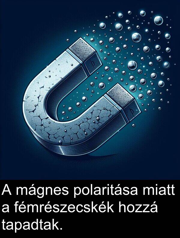 mágnes: A mágnes polaritása miatt a fémrészecskék hozzá tapadtak.