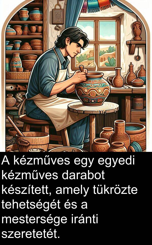 mestersége: A kézműves egy egyedi kézműves darabot készített, amely tükrözte tehetségét és a mestersége iránti szeretetét.