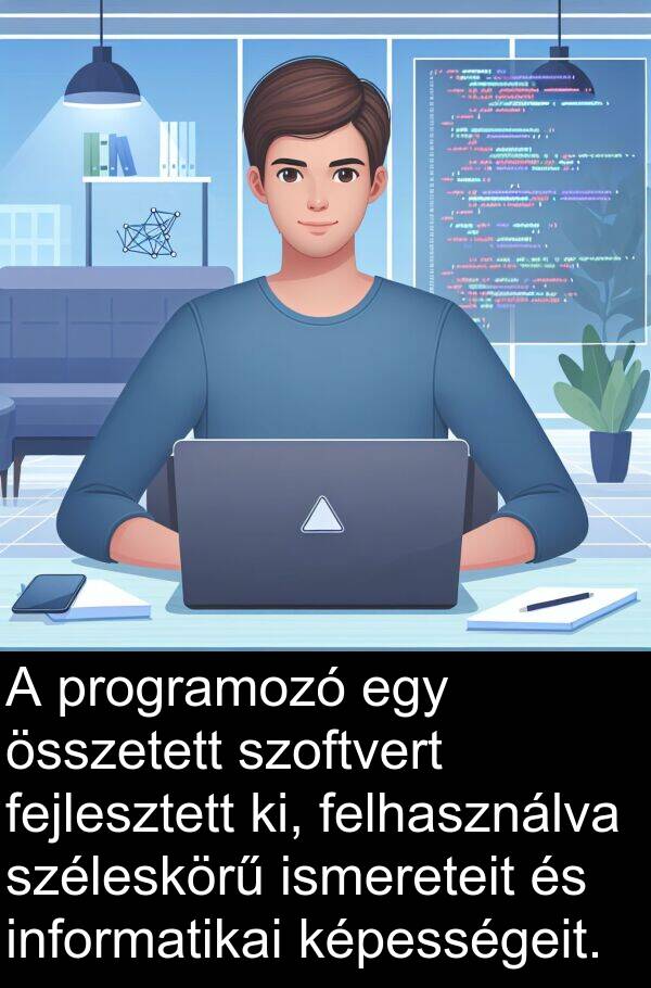 összetett: A programozó egy összetett szoftvert fejlesztett ki, felhasználva széleskörű ismereteit és informatikai képességeit.