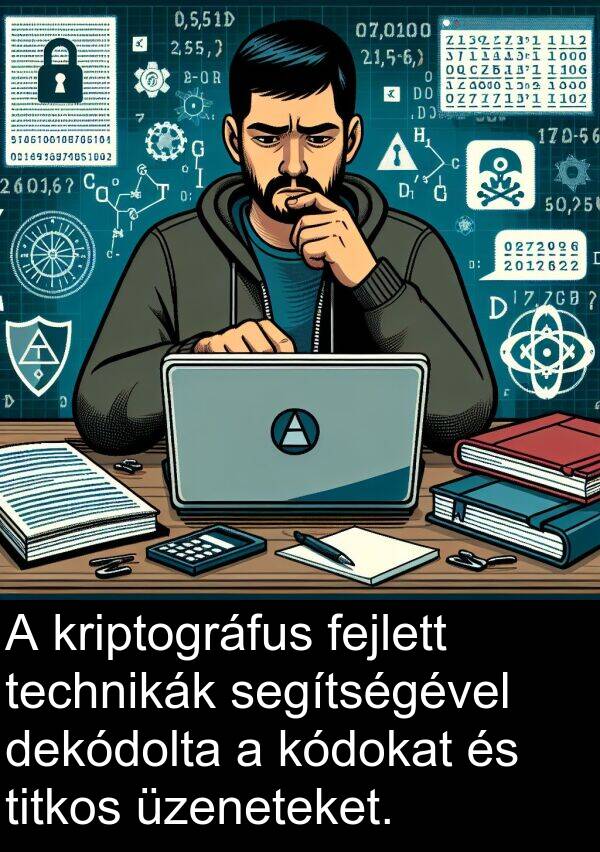 dekódolta: A kriptográfus fejlett technikák segítségével dekódolta a kódokat és titkos üzeneteket.
