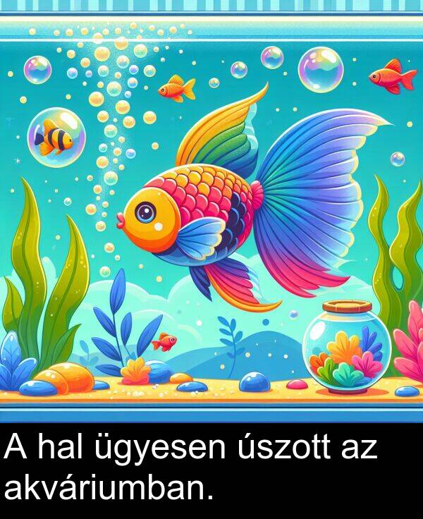 ügyesen: A hal ügyesen úszott az akváriumban.
