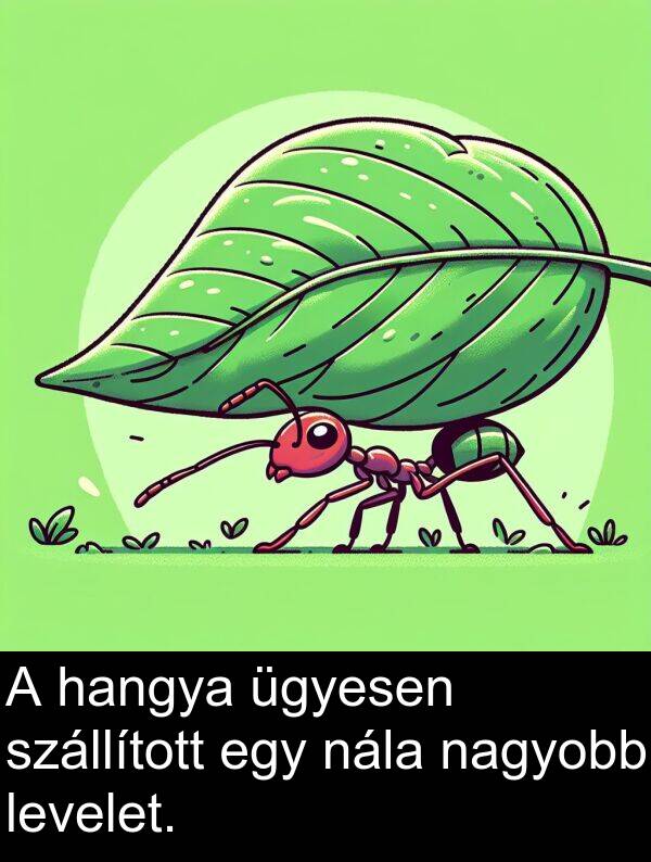 nála: A hangya ügyesen szállított egy nála nagyobb levelet.