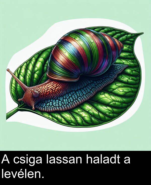 csiga: A csiga lassan haladt a levélen.