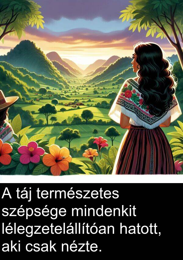 táj: A táj természetes szépsége mindenkit lélegzetelállítóan hatott, aki csak nézte.